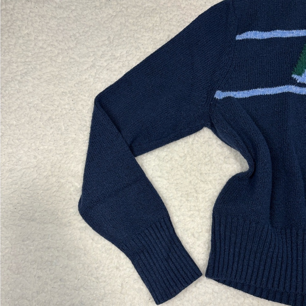 American Eagle Women Blue Logo Knit Mock Neck Sweater - Picture 3 of 12